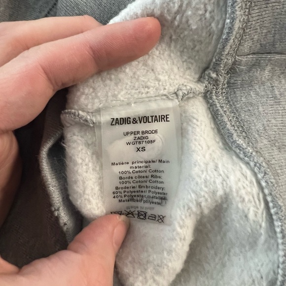 Zadig & Voltaire Embroidered Cotton Sweatshirt in Grey - Picture 8 of 9